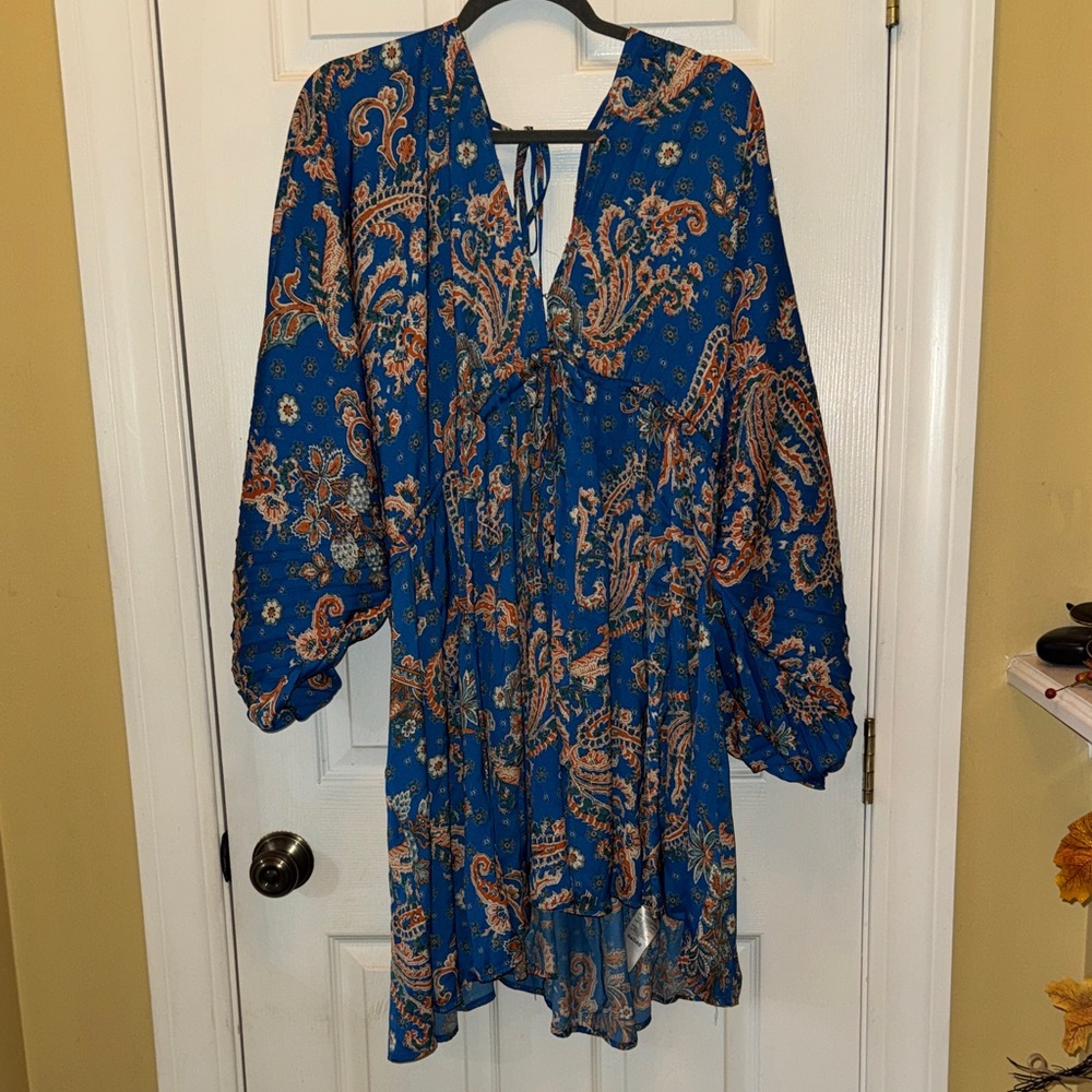 Free People Blue and Orange Paisley Dress